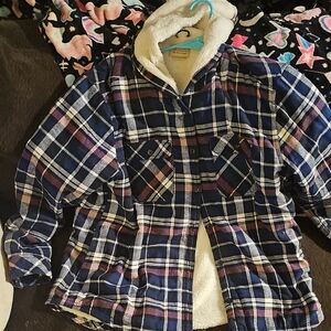 Plaid Flannel Jacket with Sherpa Lining